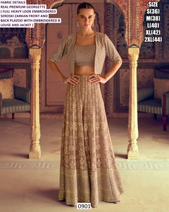Robe longue en georgette pour femme, style ethnique traditionnel, idéale pour les fêtes de Diwali et les mariages, couleur champagne. - Product Image 5