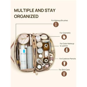 Grande trousse de maquillage en cuir avec poignée, étui de voyage portable pour cosmétiques, étanche, avec séparateur ouvert pour femmes - Product Image 2