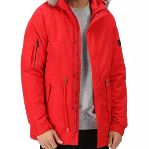 Chaqueta Acolchada con Capucha Roja para Hombre, Color Sólido, Tejido de Lana, Cierre de Cremallera, Resistente al Viento, Abrigo de Invierno, Estilo Casual, Corte Regular - Product Image 5