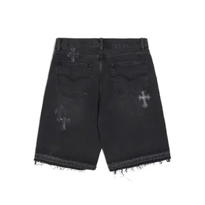 Shorts de Mezclilla Desgastados para Mujer con Apliques Cruzados, Cintura Media, Corte Regular, Estilo Casual Vintage de Verano - Product Image 3