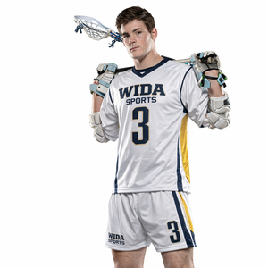 ชุดยูนิฟอร์มลาครอสแบบสั่งทำพิเศษสำหรับ OEM พร้อมเสื้อเจอร์ซีย์แบบซับลิเมชั่น กางเกงขาสั้นตาข่าย แห้งเร็ว สกรีนชื่อ/หมายเลขทีมตามสั่ง สำหรับผู้ใหญ่ทุกเพศ - Product Image 1