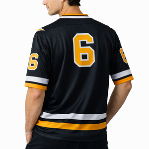 เสื้อฟุตบอลอเมริกันตาข่ายสีดำ แขนสั้น ระบายอากาศได้ดี สำหรับผู้ชาย ชุดทีม  รับสกรีนโลโก้  ชุดยูนิฟอร์ม OEM  ชุดกีฬาเปล่า  โรงงานผลิตเสื้อผ้ากีฬา - Product Image 5