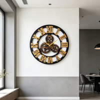 Jam Dinding Gantung 60cm Besar Bahan MDF Quartz dengan Dial 3D dan Gerakan Senyap untuk Dekorasi Industrial Loft Cafe Hotel