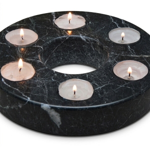 Modern Black Zebra Marble <b>Tea</b> <b>Light</b> <b>Candle</b> Stand 6-Hole Stone <b>Candle</b> Holder Handmade Croxx Brand for Home Decoration Stone - Product Image 1