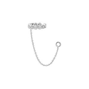 Pendientes tipo ear cuff con cadena, diseño frontal y trasero, joyería llamativa individual con bisel de diamante redondo cultivado en laboratorio, oro macizo de 14k - Product Image 3