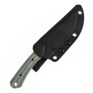 Cuchillos de hoja fija con mango texturizado verde oliva, hoja negra y funda protectora negra con clip para cinturón para uso en exteriores. - Product Image 2