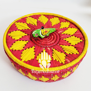 Cestas decorativas festivas para centros de mesa, cestas de almacenamiento de hierba Moonj natural con tapa, diseño ecológico. - Product Image 6