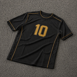 OEM Custom Soccer Jersey Men's Dry Fit Black Football Shirt Team Uniform Athletic Wear with Number 10 and Gold Accents - Product Image 1