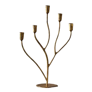 Porte-bougie vintage arabe à cinq bras en laiton de haute qualité avec finition polie pour la décoration de la maison, chandelier en métal pour table - Product Image 3