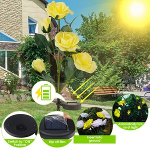 2 pz lampada a LED decorativa a energia solare con Design a fiori di Rose resistente all'acqua luci di paletto per giardino esterno in giardino - Product Image 2