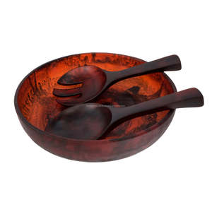 Juego de ensaladera de resina de mármol blanco perla, hecho a mano y de lujo, con cuchara y tenedor a juego, apto para alimentos. - Product Image 6