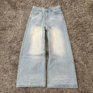 Jean en denim taille haute à jambe large pour homme, en coton délavé, coupe ample, style streetwear décontracté, écologique, tissé mi-lourd pour le printemps - Product Image 6