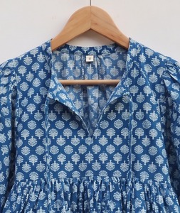 Boho Indigo Hand Block Print Women Cotton Top Handmade Ethnic <b>Tunic</b> Supplier - Product Image 4