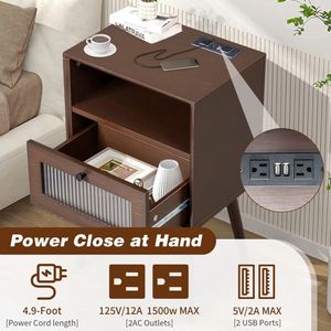 Wooden 1-Drawer Nightstand End Side Table for Living Room Bedroom - Product Image 3