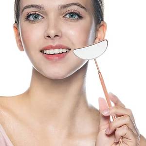 Rose Gold Handheld <b>Makeup</b> <b>Mirror</b> With Textured Grip And Oval Reflective Surface - Product Image 5