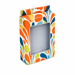 Custom Full Color Printed Cardboard Euro Slot Paper Boxes with <b>Plastic</b> Window - Product Image 1