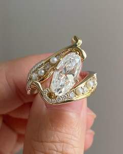 Bague de fiançailles Art Déco très prisée, style vintage, diamant de laboratoire taille Moval, cadeaux d'anniversaire, or massif 14 carats, clarté E/VS - Product Image 4