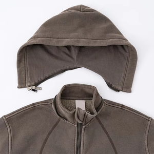 Vintage <b>Cropped</b> Hoodie with Detachable Hood Custom Streetwear Fleece Acid Washed <b>Zip</b> <b>up</b> Hoodie for Women - Product Image 4