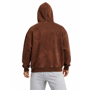 Nouveau design, coupe classique, sweat à capuche zippé épais 430g, 100% coton, marron délavé à l'acide, polaire, séchage rapide, anti-plis, unisexe, streetwear - Product Image 4