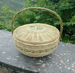 Vibrant Multi-colored Oval Handwoven <b>Bamboo</b> Eco-Friendly Luxury Picnic <b>Basket</b> Featuring Hanging Split-opening Lid Central - Product Image 3
