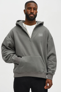 Custom Hoodie Men's 100% Cotton Heavy Weight Luxury Quality Printed Oversized Street Quarter Zip Hoodie for Men - Product Image 2