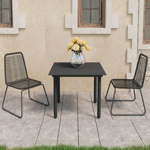 Set da Pranzo in Rattan PVC Nero e Acciaio Verniciato a Polvere con Vetro per Uso in Giardino - Product Image 1