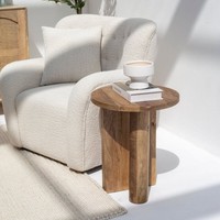 Table d'appoint ronde en bois Vandana Orion Solace avec pieds croisés, meuble d'appoint moderne