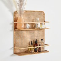 Étagère murale en rotin tressé pour épices, cuisine, chambre, rangement de cosmétiques et livres