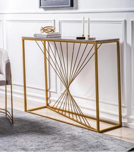 Modern <b>Marble</b> <b>Top</b> Console <b>Table</b> with Gold Metal Base Contemporary Living Room Accent Furniture - Product Image 1