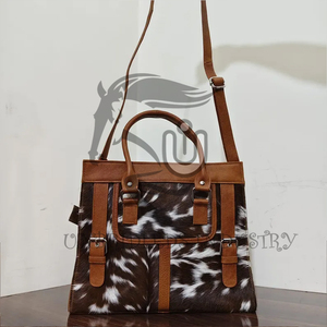Bolso Tote de Cuero Vacuno Vintage con Correas y Hebillas Marrones, Resistente al Agua para Todas las Temporadas - Product Image 1