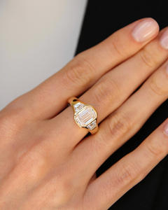 IGI/GIA Lab Grown Vintage 14K oro amarillo boda/anillo de compromiso corte esmeralda diamante anillo fino Unisex para aniversario perfecto - Product Image 1