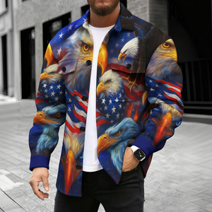 Chaqueta de Hombre con Estampado de la Bandera del Día de la Independencia para Primavera y Otoño, Chaqueta Moderna y Versátil con Patrón de la Bandera de EE. UU., Cortavientos - Product Image 5
