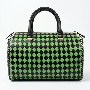 Bolsa de Viaje de Cuero Genuino a Cuadros Verde y Negro de Lujo, con Cierre de Cremallera, Ligera, Portátil y Duradera - Product Image 1