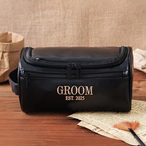 Custom Leather Toiletry <b>Bag</b> Genuine Leather Travel Dopp Kit Waterproof <b>Men</b> Cosmetic Storage Shaving <b>Wash</b> <b>Bags</b> LYG-0103 - Product Image 5