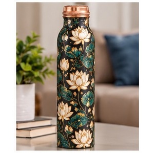 Botella de Agua de Cobre de Estilo Bohemio con Diseño Geométrico Azul, Portátil para Viajes - Product Image 2