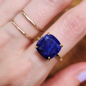 Cushion Cut Blue Sapphire Ring 18K <b>Solid</b> Gold Prong Setting Classic Gemstone Ring For Women Engagement - Product Image 1