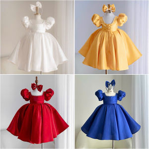 9 Vestidos de Princesa de Lujo para Niñas al por Mayor, Vestido de Fiesta de Satén con Mangas Abullonadas, Vestido de Cumpleaños para Niña de las Flores, Fábrica de Ropa Infantil Personalizada - Product Image 2