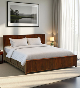 Cama tamaño queen de madera maciza de mango con acabado en caoba y almacenamiento hidráulico - Product Image 1