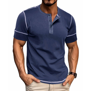 Custom Men Henley T Shirt 100% Cotton Short Sleeve Casual Slim Fit Tee Breathable Summer OEM Supplier - Product Image 6