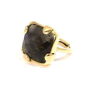 Black Sapphire <b>Ring</b> Gold Plated Sterling Silver Cushion Cut Statement <b>Ring</b> Handmade Engagement Gift for Her - Product Image 5