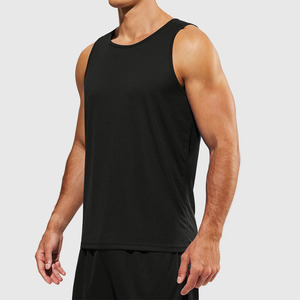 Men's Black Knitted Quick Dry O-Neck Tank <b>Top</b> Solid Color Casual Fitness Wear for GYM training Wear - Product Image 1