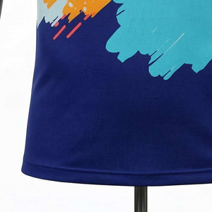 Camiseta de Manga Corta Azul para Hombre, Cuello Redondo, con Estampado Pintado a Mano, de Secado Rápido, Tejido de Punto, Corte Ajustado Informal - Product Image 4