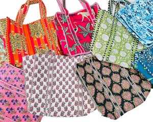 Handmade Indian Block Print Quilted Cotton Bohemian Fashion <b>Tote</b> <b>Bags</b>-Wholesale Lot Kantha <b>Floral</b> Pattern Open Shoulder <b>Bags</b> - Product Image 4