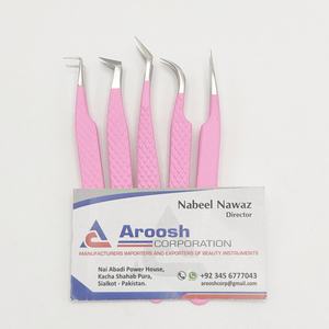 Vente en gros de volume russe enduit de poudre rose pour bébé ensemble de pincettes d'extension de cils en fibre d'acier inoxydable solide durable - Product Image 2