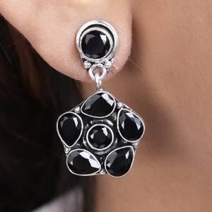 Pendientes Colgantes de Plata Oxidada con Cuarzo y Piedras Multicolores, Estilo Bohemio, Diseño Floral, Gran Venta |   Moda de Boda al por Mayor - Product Image 2
