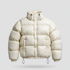 Blouson matelassé blanc à capuche pour homme, en polyester épais, imperméable, avec patchwork et motif lettres, vêtement d'extérieur décontracté d'hiver, coupe-vent - Product Image 2