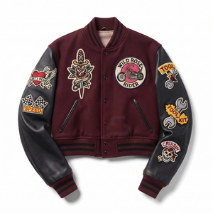 Embroidery Custom patch Design Logo Varsity letterman <b>Jackets</b> Baseball <b>Jackets</b> Leather Sleeve Women's <b>Jackets</b> <b>Lady</b> <b>Crop</b> <b>Jackets</b> - Product Image 1