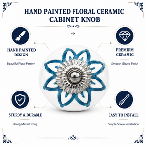 Bouton de meuble en céramique peint à la main avec motif floral |   Poignées de tiroir décoratives pour cuisine, chambre, armoire, commode, meubles, décoration - Product Image 5