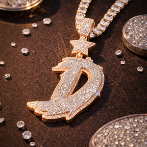 Colgante de Lujo con Letra Inicial Personalizada, Chapado en Oro, Dos Tonos, con Moissanita VVS, Plata 925, Estilo Punk - Product Image 4