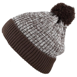 Bonnet en tricot unisexe avec pompon, motif à carreaux marron et gris, bord côtelé, tricoté à la main, bonnet d'hiver style décontracté, taille adulte - Product Image 4